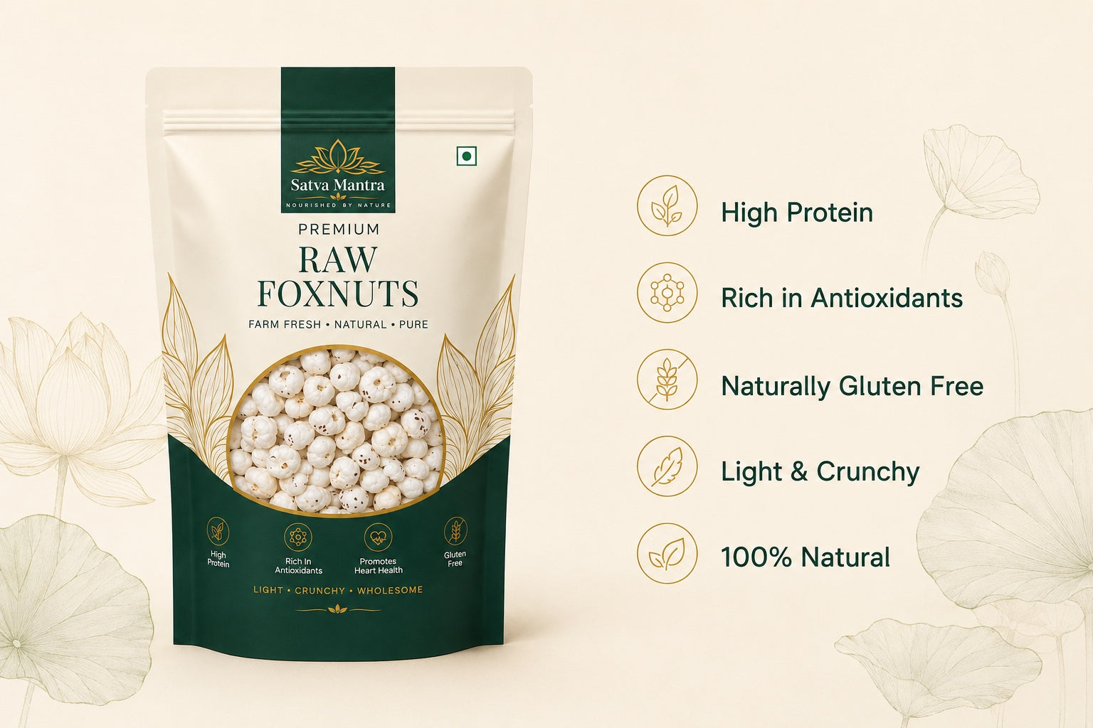 Raw Makhana (Fox Nuts/Lotus Seeds) – 300g | 4+ Suta | Value Pack
