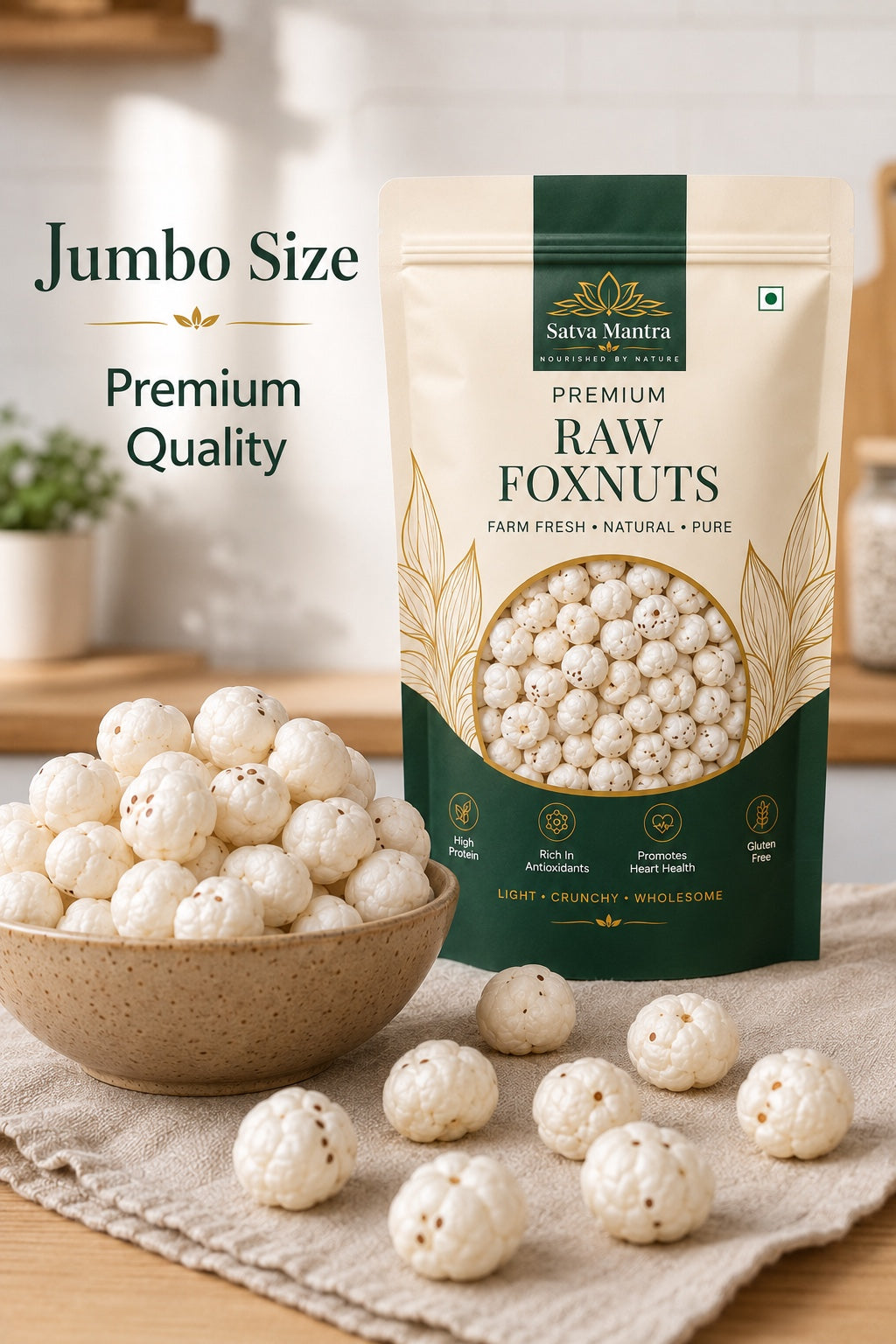 Raw Makhana (Fox Nuts/Lotus Seeds) – 250g | 6+ Suta Jumbo | Handpicked
